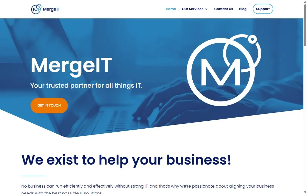Screenshot of the Merge IT homepage