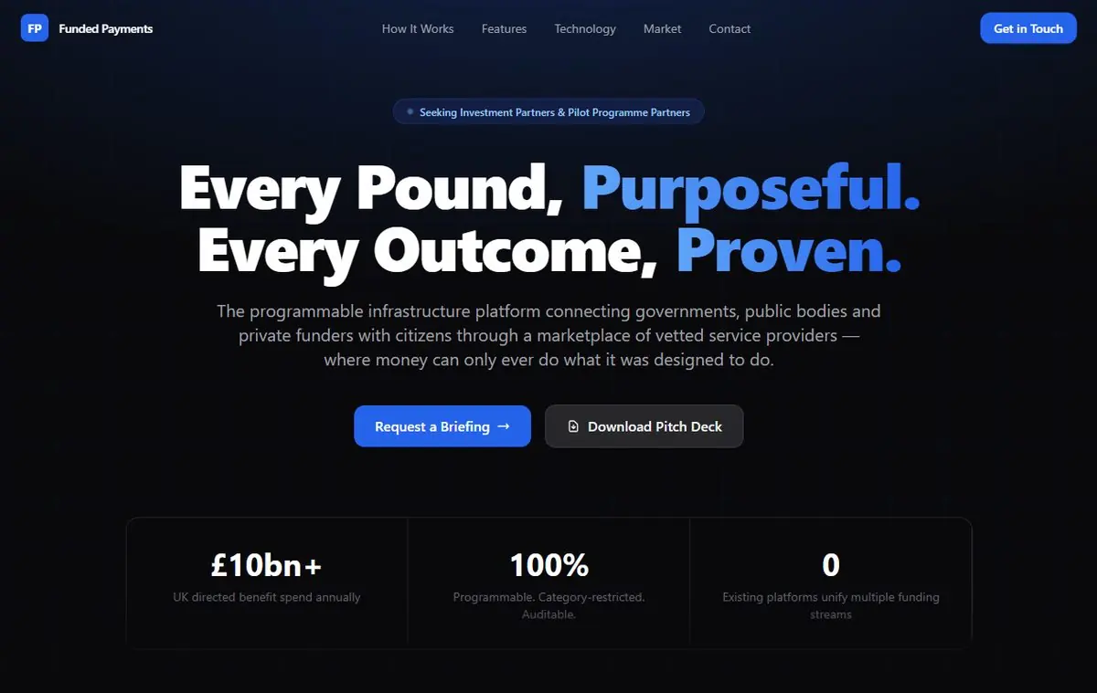 Screenshot of the Funded Payments homepage